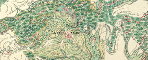 Karte von Löwenstein und Umgebung, entstanden zwischen 1751 und 1759 (StAWt F K 263)