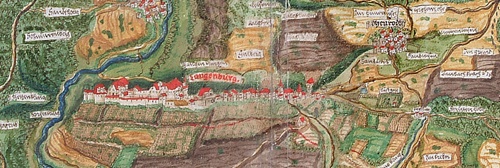 Langenburg und Umgebung, Atlas von Heinrich Schweickher über die Herrschaft Langenburg, 1578 (HZAN Heinrich Schweickher, Atlas über die Herrschaft Langenburg, 1578 o.S.)