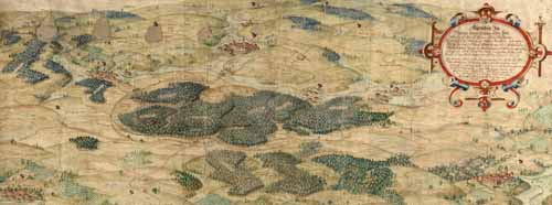 Krautheim und Umgebung, Landtafelkarte aus der Werkstatt Wilhelm Besserers, 1594 (GLAK H/e 9)