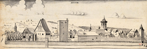 Ansicht der Stadt Bruchsal von Samson Schmalkalder, 1689 (GLAK Hfk Planbände 19 Nr. 4)