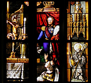 Die Stadt Rottweil huldigt König Wilhelm I. von Württemberg, Glasfenster im Heilig-Kreuz-Münster, Rottweil (FaBi Bildbestand Landkreis RW)