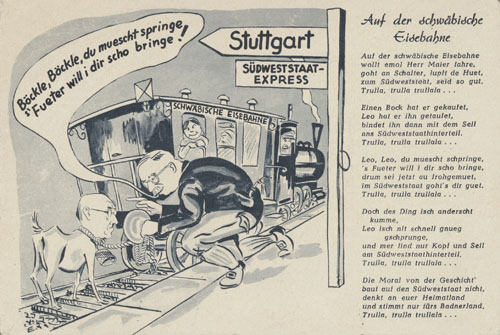 Karikatur zur Volksabstimmung über die Gründung des Südweststaats am 9. Dezember 1951 (GLAK J-H Nr. S 3)