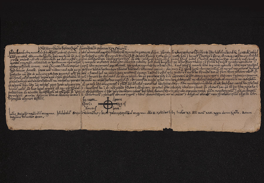 Gefälschte Nachzeichnung einer Urkunde Karls des Großen von 786. Vorlage: LABW, StAS FAS DS 26 T 2 Nr. 1.