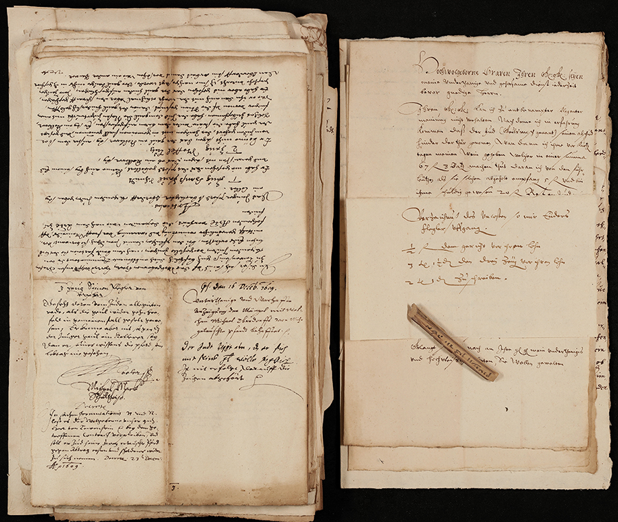Bei den Unterlagen zu strittigen Schuldsachen des Juden Mosche Rosskamp liegt auch dieses Kerbholz mit hebräischen Schriftzeichen. Vorlage: LABW, StAWt-G Rep. 102 Nr. 282.