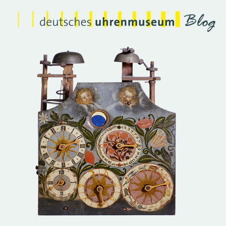 Die Holzräderuhr aus dem Kloster St. Peter im Schwarzwald stammt aus der Mitte des 18. Jh. Quelle Deutsches Uhrenmuseum (Inv. 16-0014)