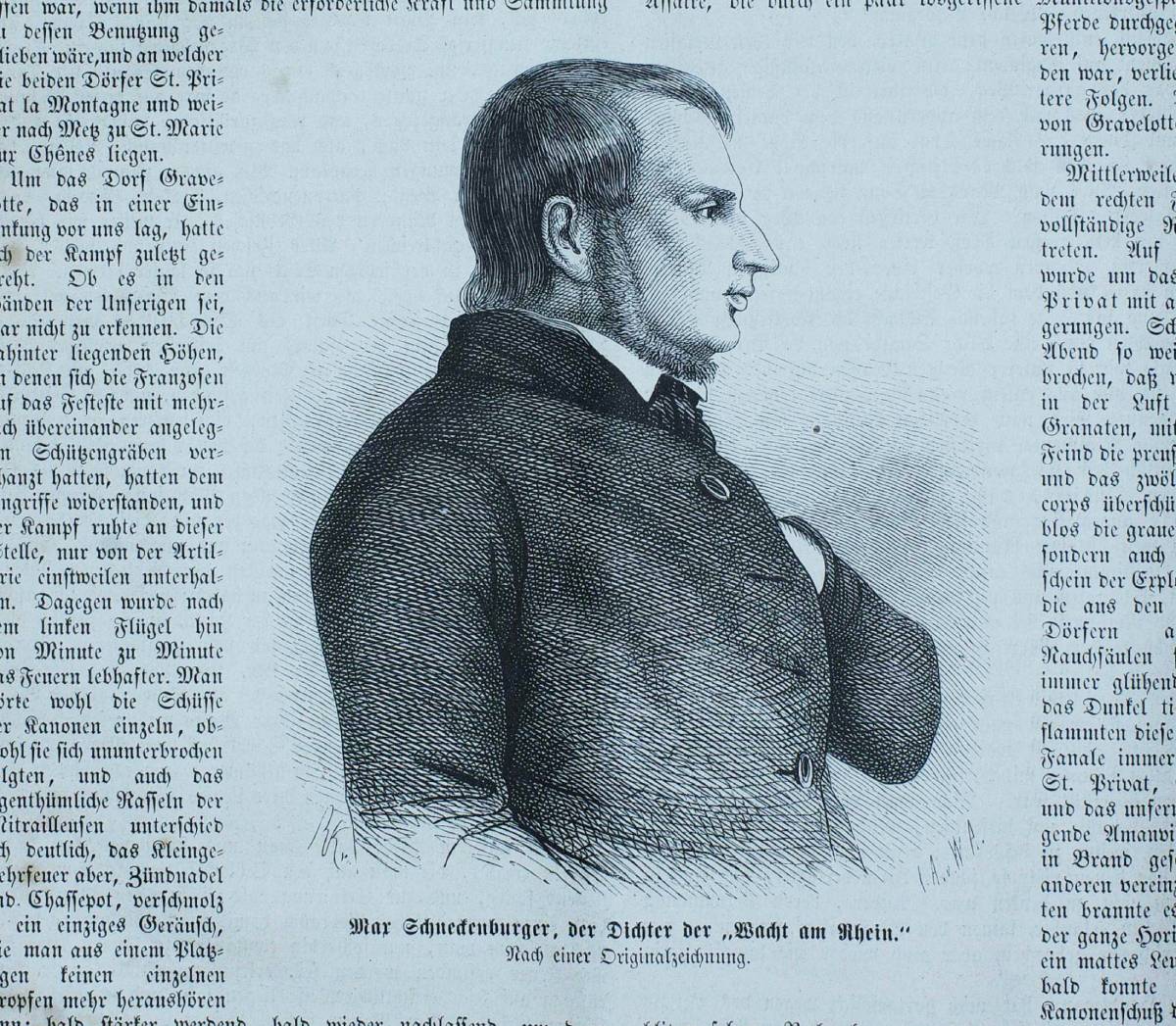 Max Schneckenburger, Porträt in der „Gartenlaube“, 1870. Quelle Wikimedia commons