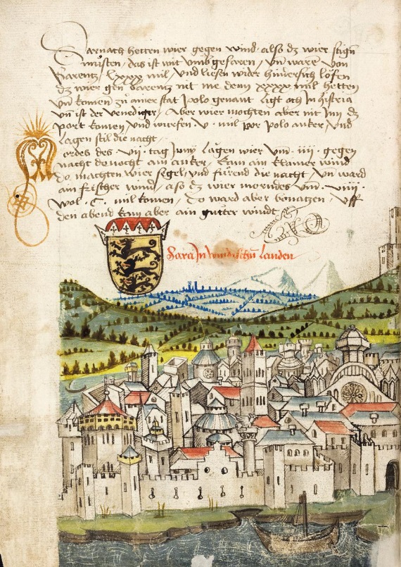  Konrad Grünenberg: Bericht über die Reise von Konstanz nach Jerusalem. Handschrift auf Papier. Um 1487 (Quelle: Badische Landesbibliothek)