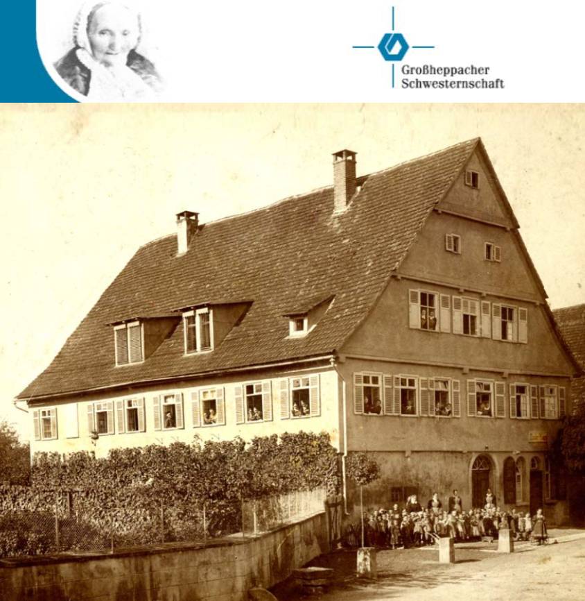 Schwestern und Kinder im Großheppacher Mutterhaus im ehemaligen Gasthof Löwen, nach 1860. Quelle Großheppacher Schwesternschaft.