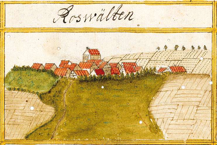 Roßwälden bei Ebersbach an der Fils, Ansicht von Andreas Kieser, 1683 [Quelle: Landesarchiv BW, HStA H 107/7 Bd 5 Bl. 14]