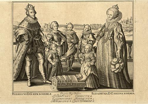 Das Kurfürstenpaar Friedrich und Elisabeth mit Familie, Kupferstich nach 1622, Quelle UB Heidelberg