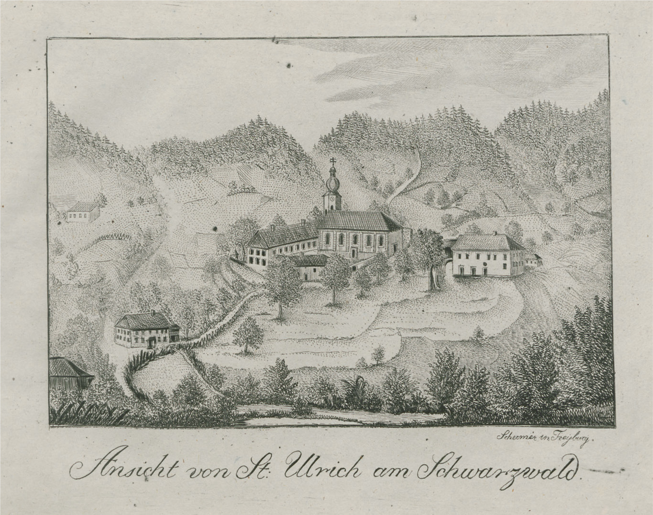 Die Klostergebäude von St. Ulrich um 1820 [Quelle: Landesarchv BW, GLAK J-B Baden (Land) 3, 23]