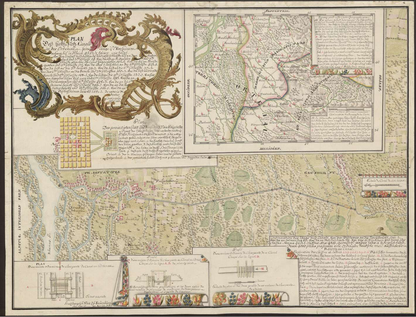 Plan der Floßkanals in der Ortenau bei Fristett von Franz Joseph von Weis zu Neuenburg, 1757 [Quelle: Landesarchiv BW, GLAK H Freistett 6]