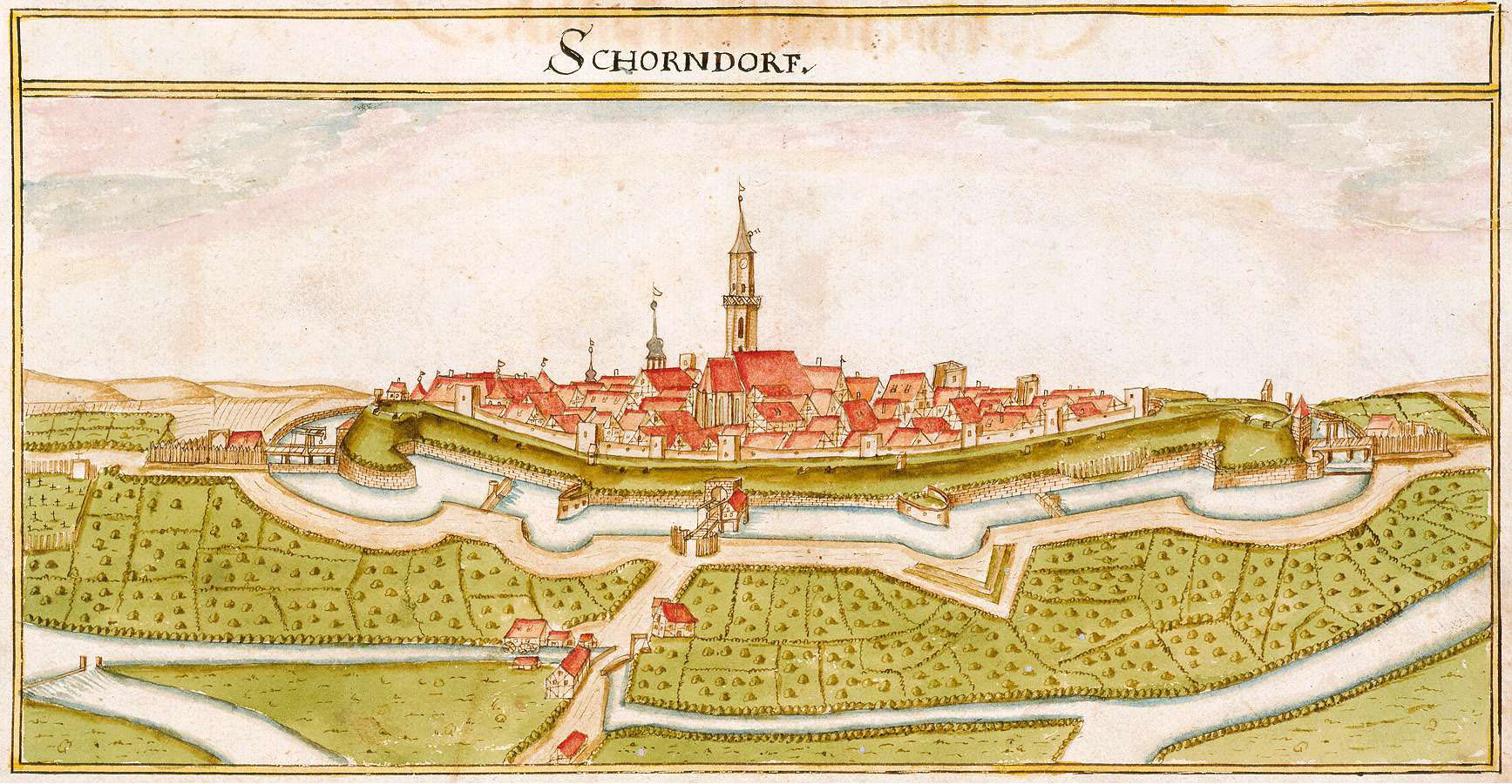 Das befestigte Schorndorf, gezeichnet von Andreas Kieser um 1685 [Quelle: Landesarchiv BW, HStAS H 107/15 Bd 7 Bl. 19] 