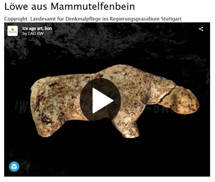Löwe aus Mammutelfenbein in 3D auf LEO-BW, Quelle Landesamt für Denkmalpflege im RP Stuttgart