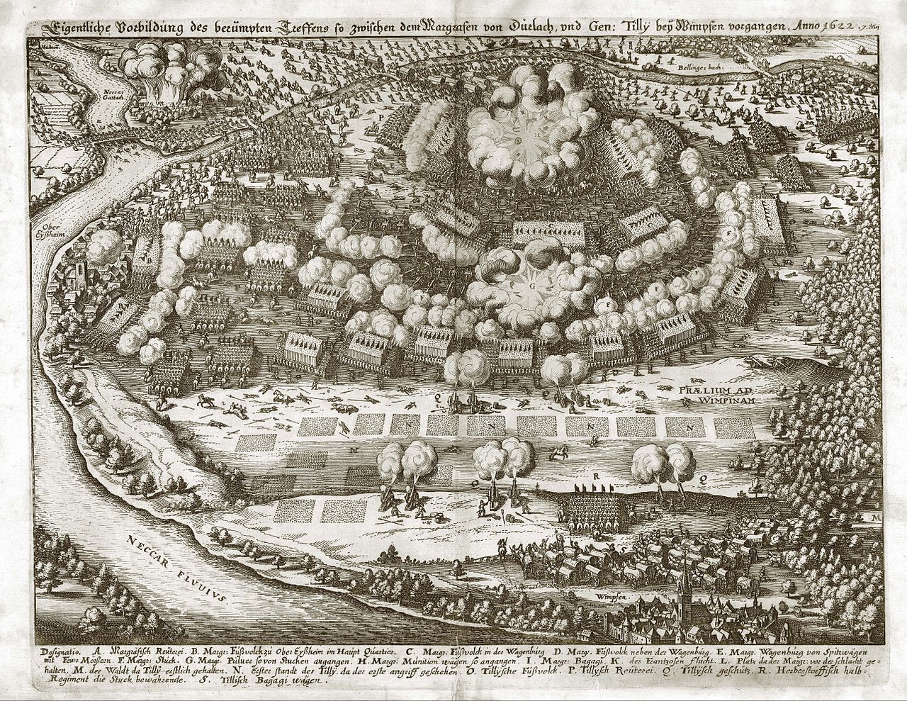 Darstellungen der Schlacht in einem Kupferstich von Matthäus Merian (1635) nach Holzschnitt von M. C. Lundorp (1627), [Quelle: Wikipedia gemeinfrei]
