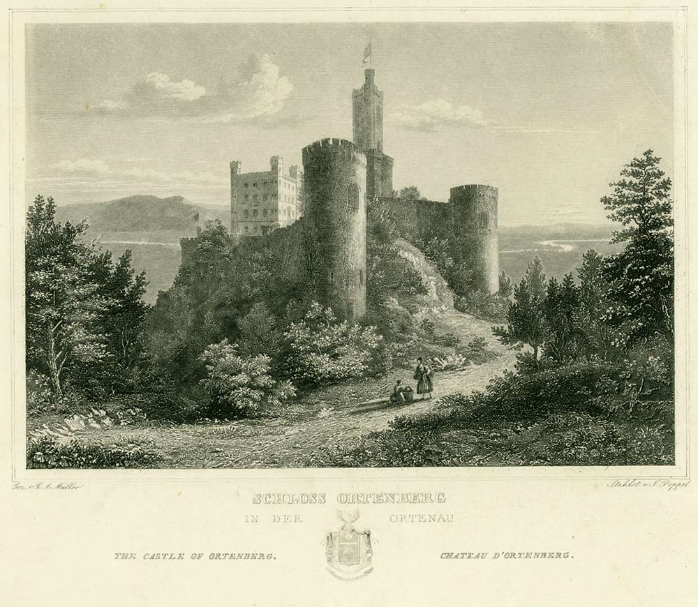Schloss Ortenberg, Grafik von 1843, Quelle Landesarchiv BW, GLAK
