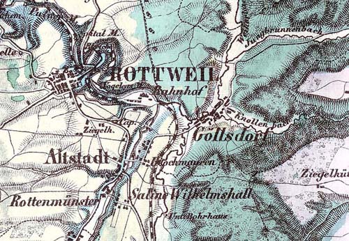 Die Saline Wilhelmshall auf einer Karte der Beschreibung des Oberamts Rottweil, 1875.