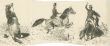 Karl von Hamel, Erfindung: drei Abbildungen, jeweils verschiedener Reiterposen des mechanischen Pferdes