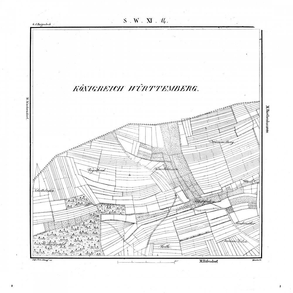 Kartenblatt SW XI 14 Stand 1841 (nur hohenzollerischer Teil) (Vogelherdhof, Rangendingen)