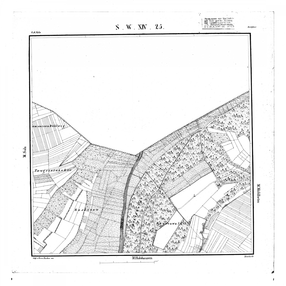 Kartenblatt SW XIV 25 Stand 1837 (nur württembergischer Teil) (Fischingen, Haltestelle Fischingen, Sulz am Neckar)