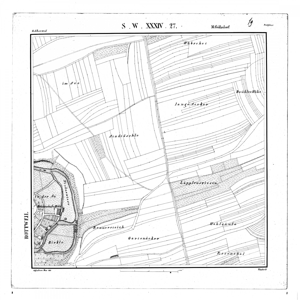 Kartenblatt SW XXXIV 27 Stand 1837 (Balinger Straße, Römerhof, Schafwasen)