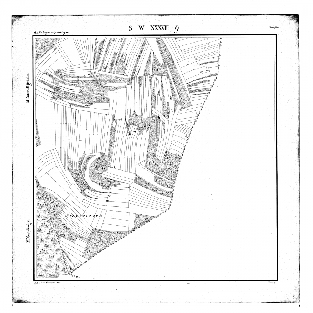 Kartenblatt SW XXXVII 9 Stand 1838 (Heidenstadt, Wolfenhof, Meßstetten)