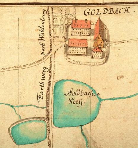 Ehemaliges Kloster Goldbach auf einer Karte von 1782.