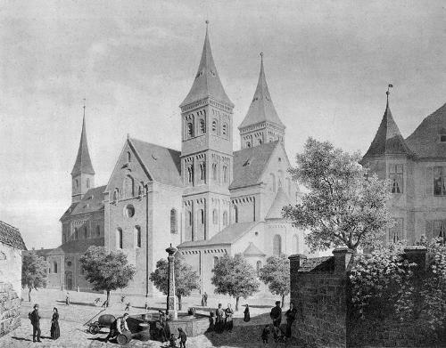 Die ehemalige Stiftskirche St. Vitus in Ellwangen. Ansicht von 1849.