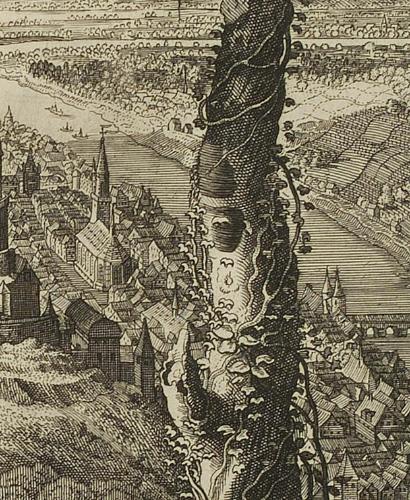 Ausschnitt aus dem Kupferstich "Scenographia, perspektivische Ansicht des Hortus Palatinus" von Matthäus Merian, 1620.