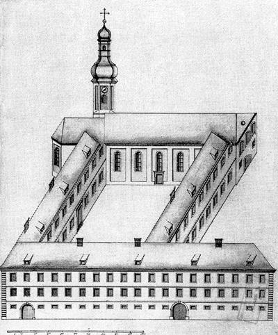 Das Benediktinerpriorat St. Ulrich. Zeichnung, 18. Jh.