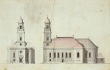 Aufrisse der Hechinger Stiftskirche von Michel d`Ixnard 1779/80.
