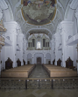 Blick auf die Empore mit einer der bedeutensten historischen Orgeln Süddeutschlands von Johann Nepomuk Holzhay (vollendet 1792/93), 2004.