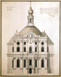 Endgültiger Entwurf der Klosterkirche, Aufriss der Westfassade vom 20.3.1749.
