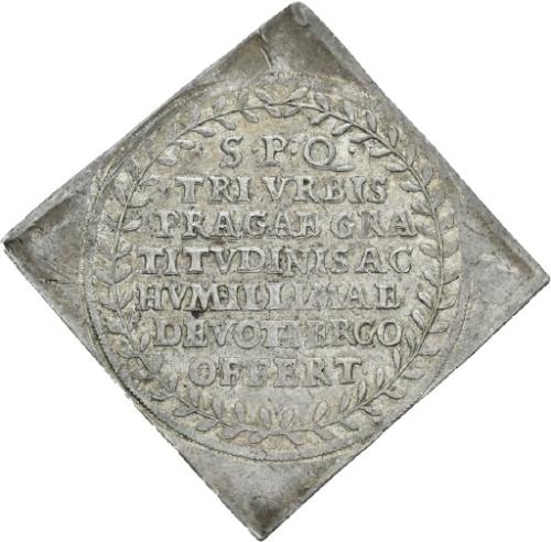Medaille der drei Prager Städte für Friedrich von der Pfalz und Elisabeth Stuart aus Anlass der Krönung (Silberabschlag in Klippenform), 1619 [Quelle: Landesmuseum Württemberg]
