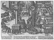 Herzog Friedrich I. von Württemberg erhält den Hosenbandorden - Kupferstich von 1603