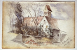 Rottenacker: Kirche mit Pfarrhaus- Aquarell von 1864