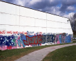Graffiti an der Turnhalle der Staufenbergschule in Heilbronn-Sontheim 1995