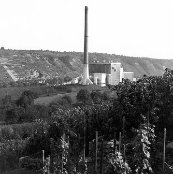 Walheim: Blick über Weinberg auf das Kohlekraftwerk, 1969