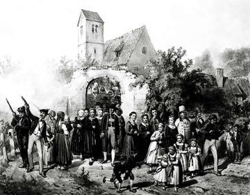 Hochzeitszug in Wain - Aquarell von Reinhold Braun um 1857