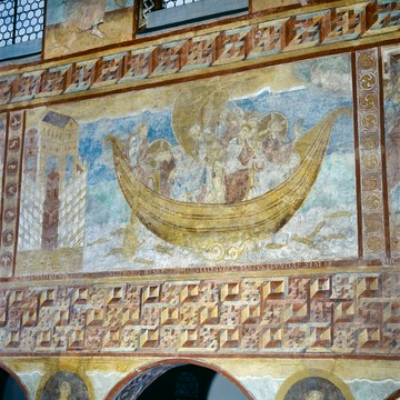Beruhigung des Sturmes auf dem Meer, Monumentalmalerei an der Hochschiffwand, Stiftskirche St. Georg, Reichenau-Oberzell 