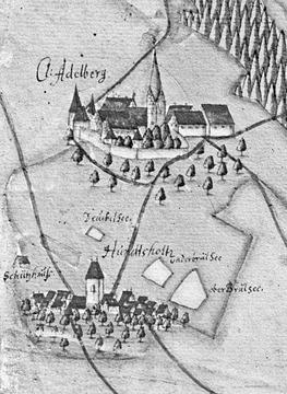 Adelberg mit Kloster 1686 aus der Kieserschen Forstkarte Nr. 265, Schorndorfer Forst 