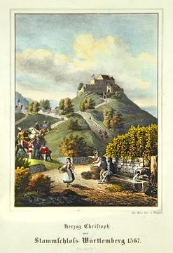 Stuttgart-Rotenberg: Stammschloss - Lithographie um 1840 