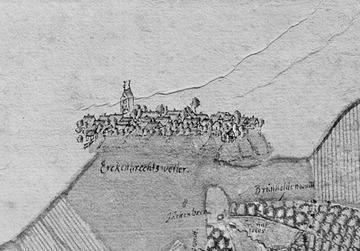 Erckenbrechtsweiler (Erkenbrechtsweiler) - Ansicht aus der Kieserschen Forstkarte Nr. 35 aus dem Kirchheimer Forst von 1683