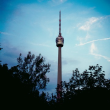Stuttgart: Fernsehturm in fortgeschrittener Dämmerung 2001