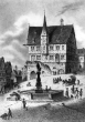 Bietigheim/Enz: Rathaus und Ulrichsbrunnen - Lithografie um 1870