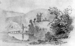Schloss Gutenstein im oberen Donautal - Bleistiftzeichnung von Eduard von Kallee um 1850