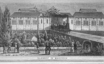 Ansicht des Mannheimer Bahnhofs von Süden, um1840