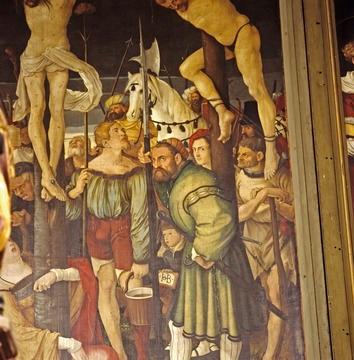Kreuzigungsszene, Hochaltargemälde von Hans Baldung Grien, im Münster zu Freiburg 