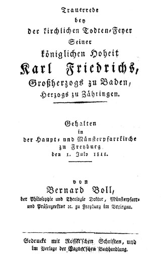 Trauerrede bey der kirchlichen Todten-Feyer seiner königlichen Hoheit Karl Friedrichs, Großherzogs zu Baden, Herzogs zu Zähringen