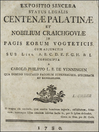Expositio Sincera Status Legalis Centenae Palatinae Et Nobilium Craichgoviae In Pagis Eorum Vogteticis